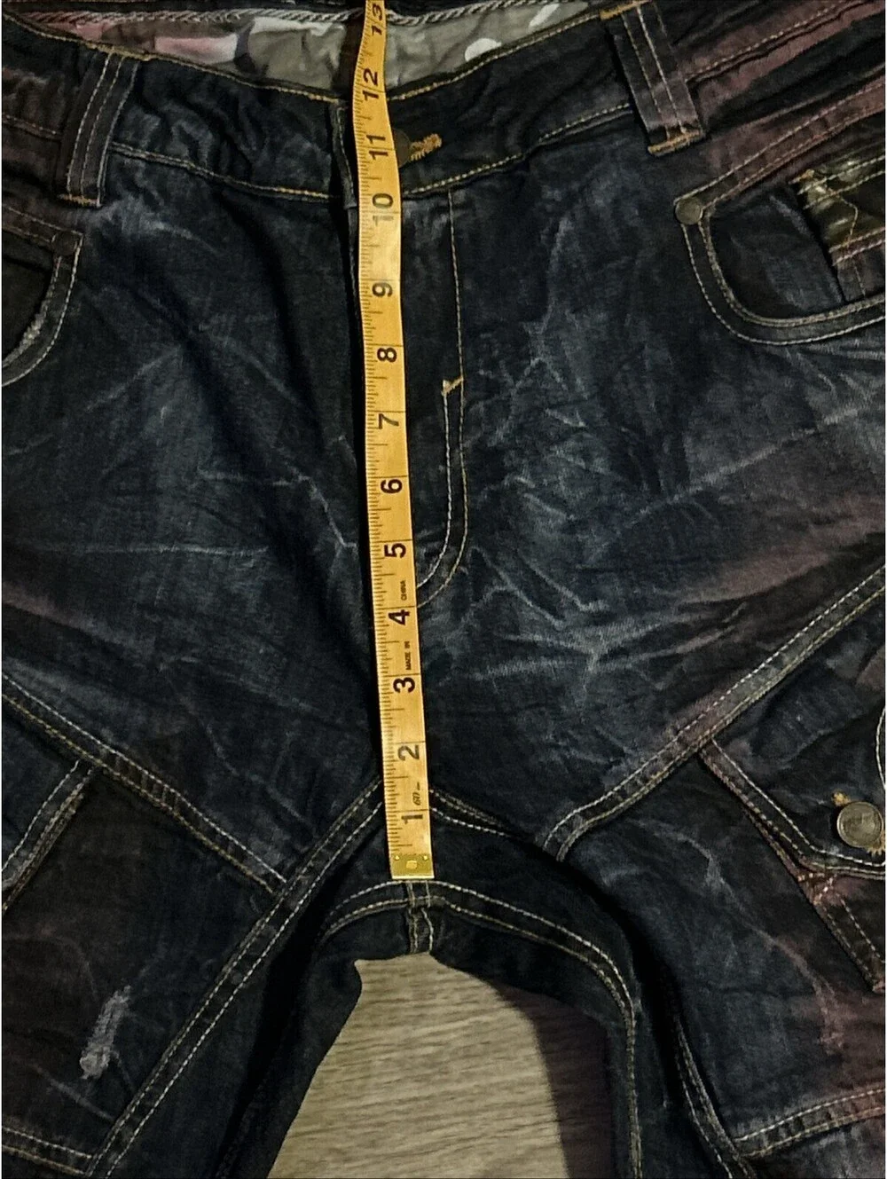 Elite Premium Denim Jeans 38x34 Distressed Dark Wash Hand Paint Cargo Pockets